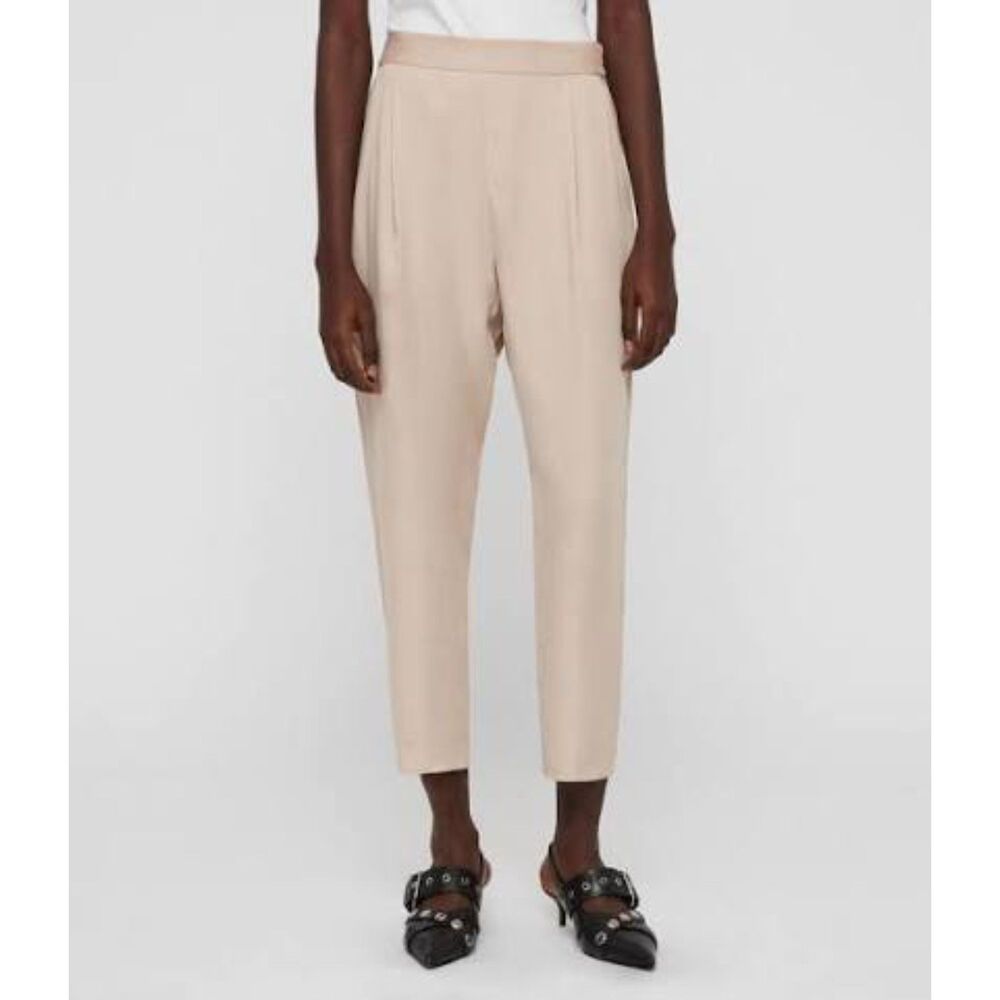 AllSaints Alva Trousers Women’s US 6 Cream Pleated Elastic Waist Tapered Pants